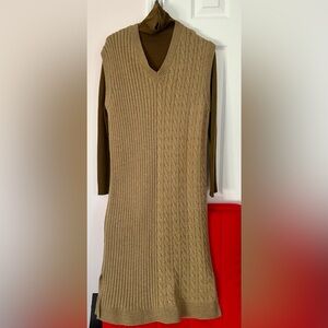 Elegant Tan Cable Knit Sweater Dress